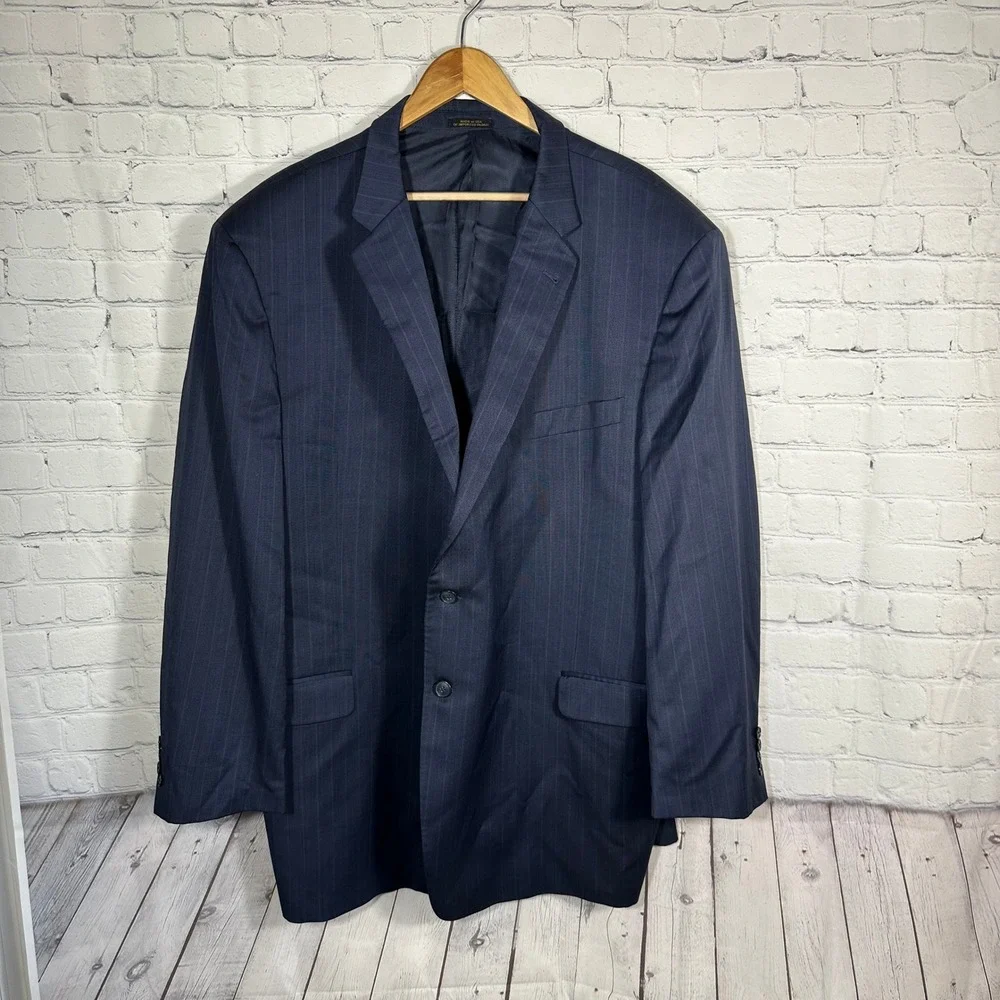 Lanificio A. Rodina Mens Navy Blue Pinstripe Super 100s Wool Blazer Jacket 56L‎